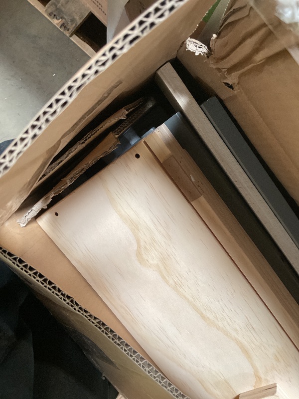 Photo 1 of **2 boxes dirt from transport **Merax L-Shaped Platform Bed with Trundle, Drawers and Built-in Desk, Wood Bed for Teens, L Shaped Twin Bed, Grey