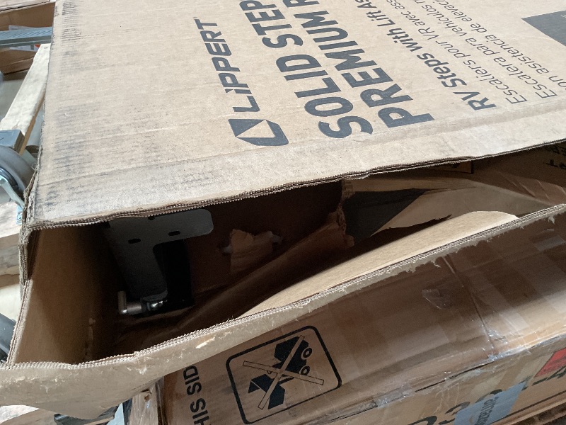 Photo 1 of **scrape damage**Lippert Solid Step 4.0 Premium Quad RV Camper Entry Steps with Lift Assist Gas Struts, 30" Step Width, XL Top Tread, 8" Rise, 500-lb. Weight Capacity, Adjustable Legs, Recessed Feet - 2024057001