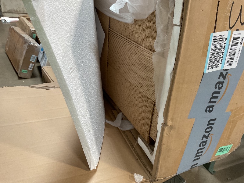 Photo 1 of **MISSING MIDDLE ASSEMBLY SHELF PIECE*** Nathan James Meads Mid Century Modern Cabinet with Doors, Solid Wood Kitchen Cabinet with Adjustable Interior Shelf and Seagrass Bottom Storage, Light Brown