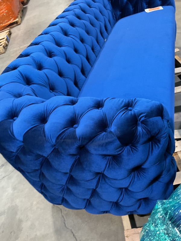 Photo 1 of ** dirt from transport and leg is dented. Missing two pillows**Mid Century Luxury Chesterfield style Velvet Living Room Couch in Navy Blue Couch,Fabric Sofa,Upholstered  Sofa ,Large Sofa with Square Arms for Living Room Office,Peacock Blue