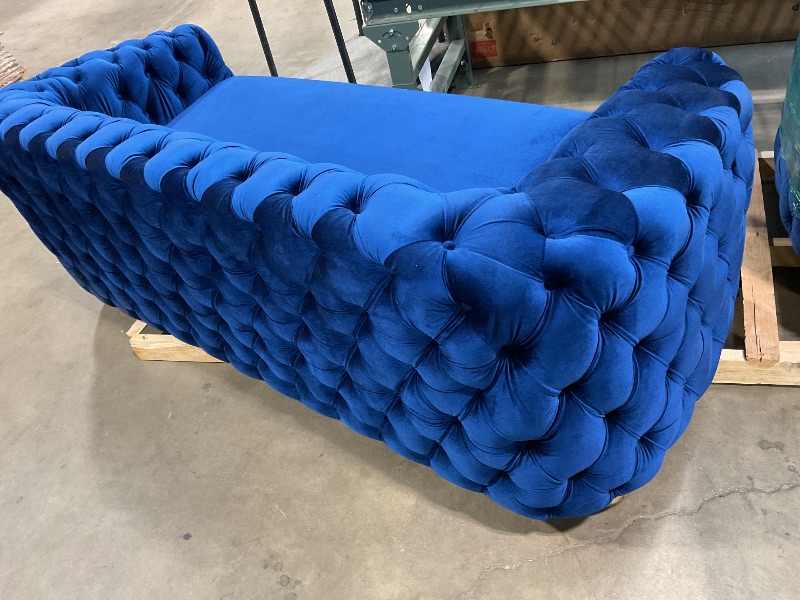 Photo 1 of ** dirt from transport and leg is dented. Missing two pillows**Mid Century Luxury Chesterfield style Velvet Living Room Couch in Navy Blue Couch,Fabric Sofa,Upholstered  Sofa ,Large Sofa with Square Arms for Living Room Office,Peacock Blue