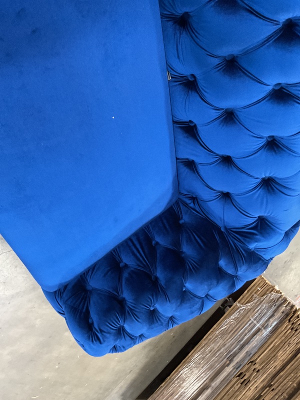 Photo 1 of ** dirt from transport and leg is dented. Missing two pillows**Mid Century Luxury Chesterfield style Velvet Living Room Couch in Navy Blue Couch,Fabric Sofa,Upholstered  Sofa ,Large Sofa with Square Arms for Living Room Office,Peacock Blue