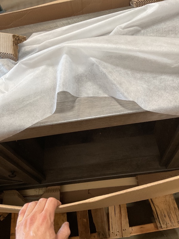 Photo 1 of ***BROKEN***Signature Design by Ashley Wynnlow 63" TV Stand with Electric Fireplace, Farmhouse Crossbuck Doors, Engineered Wood, Media Center for TVs up to 72 Inches, Rustic Gray