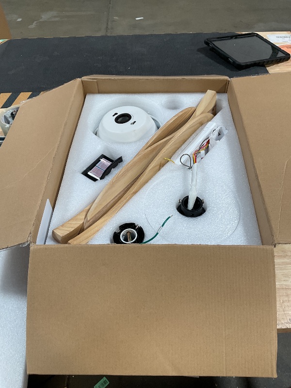 Photo 1 of ***RECOMENDE FOR PARTS/ MISSING WIRES & INSTRUCTIONS** VONLUCE Wood Ceiling Fan with Lights, 42 Inch Ceiling Fan and Remote, 6-Speeds Quiet Reversible DC Motor, 3CCT, 3 Blades Outdoor Ceiling Fan for Patios Farmhouse, White