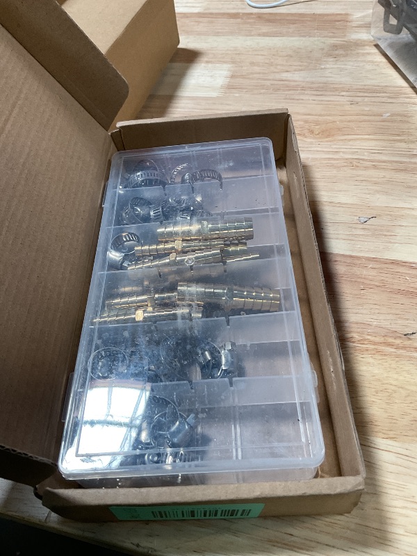 Photo 1 of 12pcs Brass Hose Barbed Fittings,Barb Splicer Mender Hose Connector,Hose Repair Kit,3/16 1/4 5/16 3/8 1/2 5/8 Inch with 26pcs Stainless Steel Hose Clamps For Air/Water/Fuel/Oil