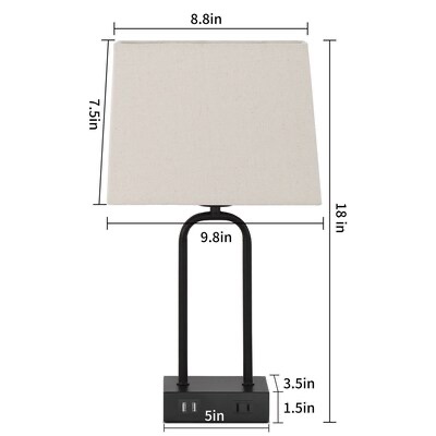 Photo 1 of ** missing lampshade **UrFurnishings metal table lamp 18-in Black LED Touch Table Lamp with Linen Shade