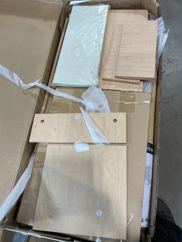 Photo 1 of **Mirror is cracked. Selling for parts VASAGLE MAXE Collection - Vanity Desk with Sliding Mirror and Lights, Mid Century Modern Fluted Makeup Vanity with 10x Magnifying Mirror, Charging Station, Jewelry Storage, Oak Beige URDT139YC01S