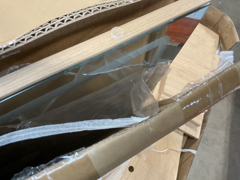 Photo 1 of **Mirror is cracked. Selling for parts VASAGLE MAXE Collection - Vanity Desk with Sliding Mirror and Lights, Mid Century Modern Fluted Makeup Vanity with 10x Magnifying Mirror, Charging Station, Jewelry Storage, Oak Beige URDT139YC01S