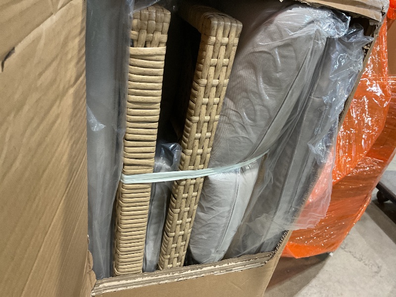 Photo 1 of ****INCOMPLETE SET/  BOX 1 OUT OF 5 /MISSING 4 BOXES***** YITAHOME Patio Wicker L-Shaped Furniture Set, All-Weather Rattan Outdoor Conversation Sofa Set for Backyard Deck with Soft Cushions,Ottomans and Wood-Like Dining Table, Light Brown+Gray