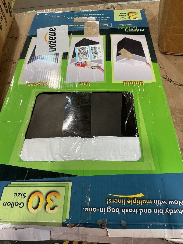 Photo 1 of ***PARTIAL SET/ MISSING TWO TRASH CANS***Clean Cubes 30 Gallon Disposable Pop-Up Trash Cans (3-Pack, Multi-Liner) with Fitted Bags – Foldable Garbage & Recycling Bins for Parties, Events & Kitchen (Black 30" H x 14" W x 17" D)