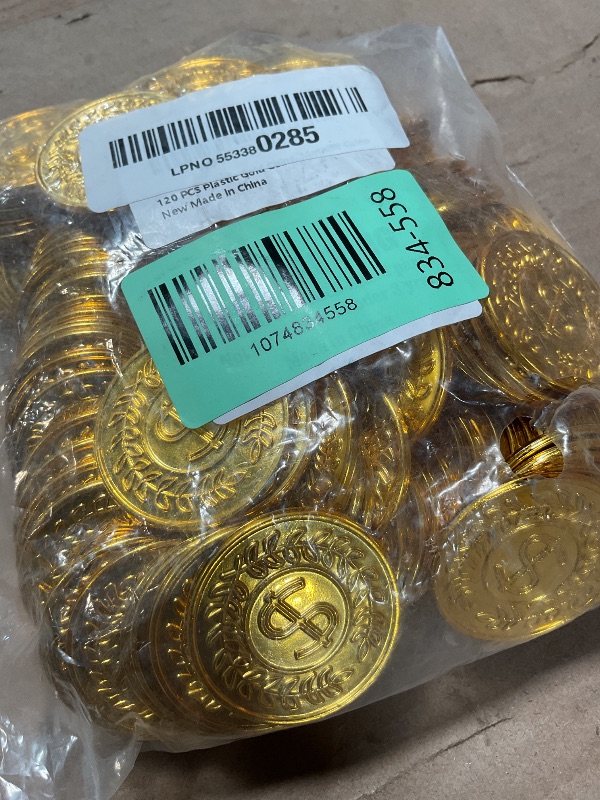 View 2 of 120PCS Gold Coins 1.4in Plastic Fake Pirate Treasure Coins Party Supplies