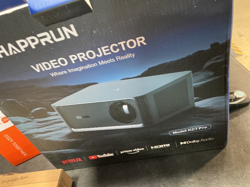 Photo 1 of 2000 ANSI Lumens Outdoor Projector with Built-in Streaming Apps, HAPPRUN 4K Decoding Movie Home Theater with Auto Focus, Dolby Audio, Wi-Fi Bluetooth, Compatible with Phone & PC, Indoor & Outdoor Use