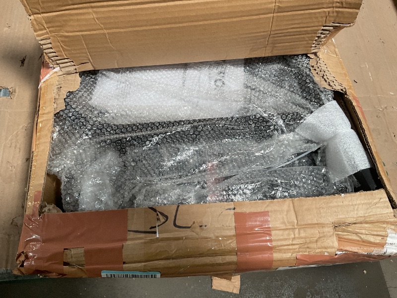 Photo 1 of ***FOR PARTS ONLY/ BROKEN / HAS MISSING ASSEMBLY PIECES*** VEVOR Outdoor Bench, 46" Iron Steel Frame Garden Park Bench with Mesh Pattern and Plastic Backrest Armrests, Patio Bench for Garden, Park, Yard, Front Porch