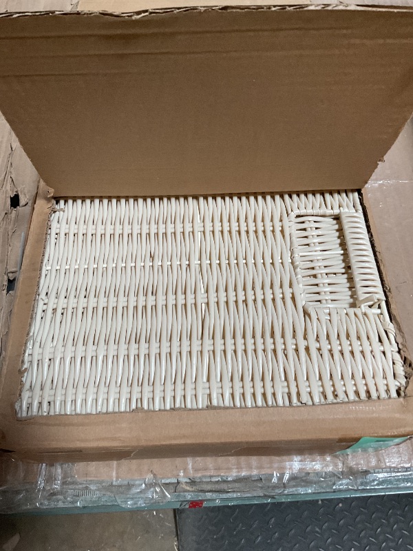 Photo 1 of 10.5 x 10.5 in Plastic Wicker Baskets for Cube Storage, Collapsible Square Wicker Storage Basket Set of 3, Rattan Storage Cube, Square Baskets for Shelves - lvory
