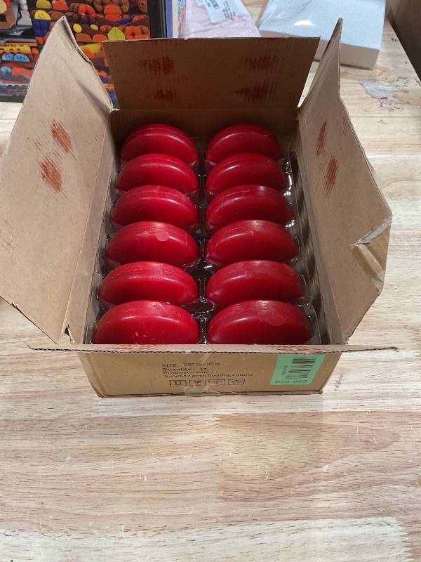 Photo 1 of 10 Hour Red Burgundy Floating Candles Large 3 Inch Unscented Dripless Pool Water Wax Candles for Vases, Centerpieces at Wedding, Party, Holiday, Set of 12