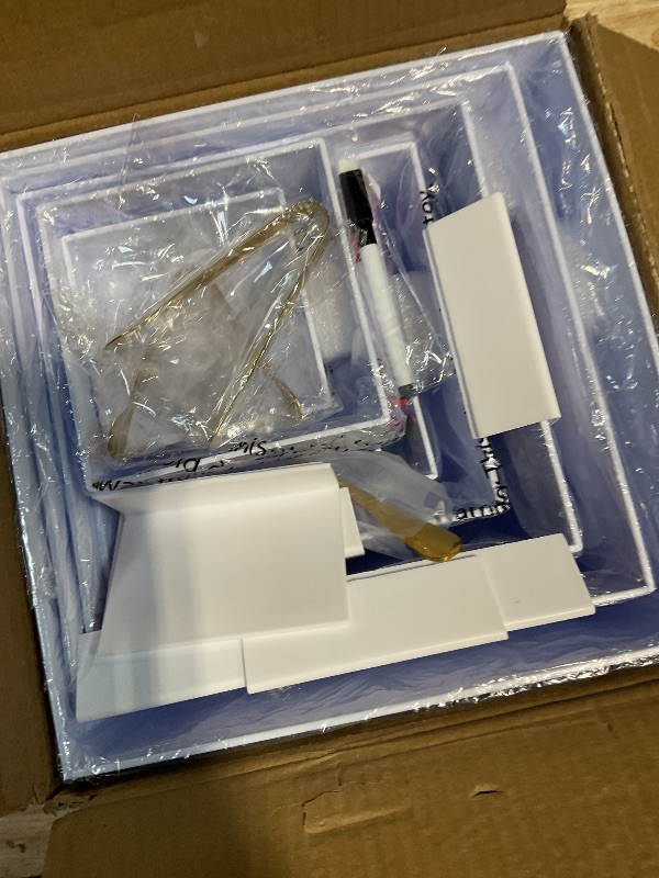 Photo 1 of 10 Pcs Buffet Risers with Mini Sign and Maker Serving Tongs Cake Cutter, White Acrylic Food Display Stands for Buffet Table Party Catering Dessert Nesting Cube Boxes with Hollow Bottoms (10",9",8",7",6",5",5",4",4",3")