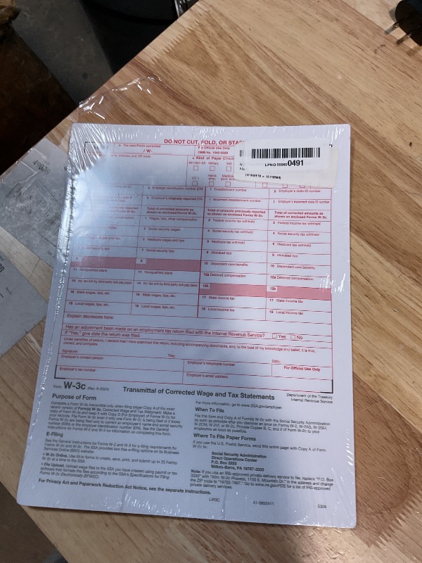 View 2 of 2025 W-3C Transmittal of Corrected Income Tax Forms ~ Wage Correction Forms ~ Wage and Tax Statements, W3 C Forms, Compatible with QuickBooks and Accounting Software, for Laser or Inkjet Printers