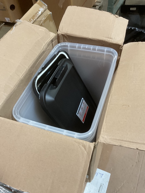 Photo 1 of ***MISSING WHEELS / ONE HAS DAMAGES *** IRIS USA Dog Food Storage Container, 2 Pack, Up to 30 lbs Each, Airtight Seal for Freshness, Wheels for Rolling, Easy One Hand Opening, Made in USA, BPA Free, Clear/Black