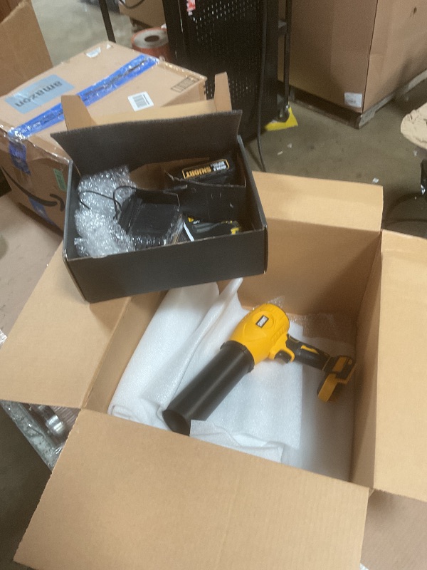 Photo 1 of **POSSIBLY FOR PARTS/ UNTESTED*** SNJORT Leaf Blower Cordless with Battery and Charger, 800,000 RPM, Extended Nozzle, Lightweight Handheld Design,Blower for Patio Cleaning,car Blowing Water, Lawn Care(Lemon Yellow)