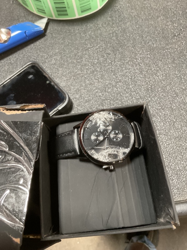 Photo 1 of ***CRACKED***A|X Armani Exchange Multifunction Men's Watch, Black Leather Watches for Men
