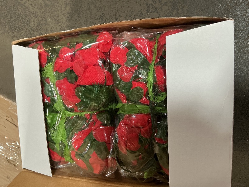 Photo 1 of 12 Pcs 100 ft Flower Garland Artificial Rose Vine with Green Leaves Hanging Artificial Flower Vines Ivy Garlands Wall Garden Decor for Room Wedding Birthday Arch Decor(Red)