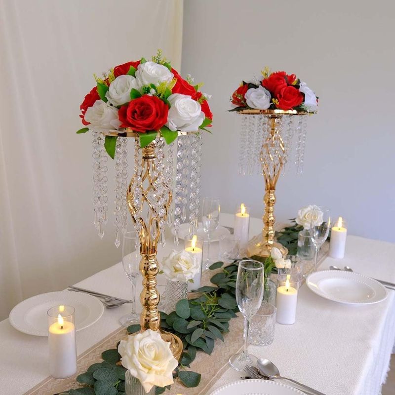 Photo 1 of ***MISSING CRYSTALS*** MEISHAONV 6 pcs 21.65 Inch Wedding Gold Flower Centerpieces Crystal Metal Flower Vase Wedding Centerpieces for Tables Decorations