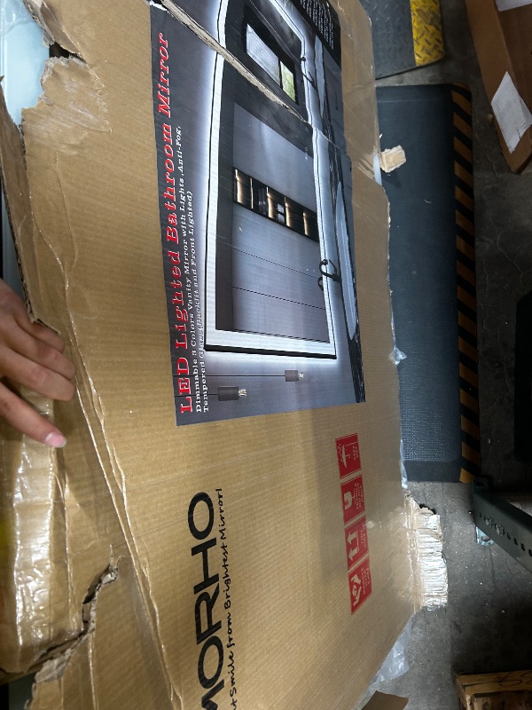 Photo 1 of *** MAJOR DAMAGE IN THE BACK***Amorho 55" X40" LED Bathroom Mirror with Black Frame, Front Light and Backlit(Controlled Separately), Stepless Dimmable, Anti-Fog, Shatter-Proof, 3 Colors, Memory