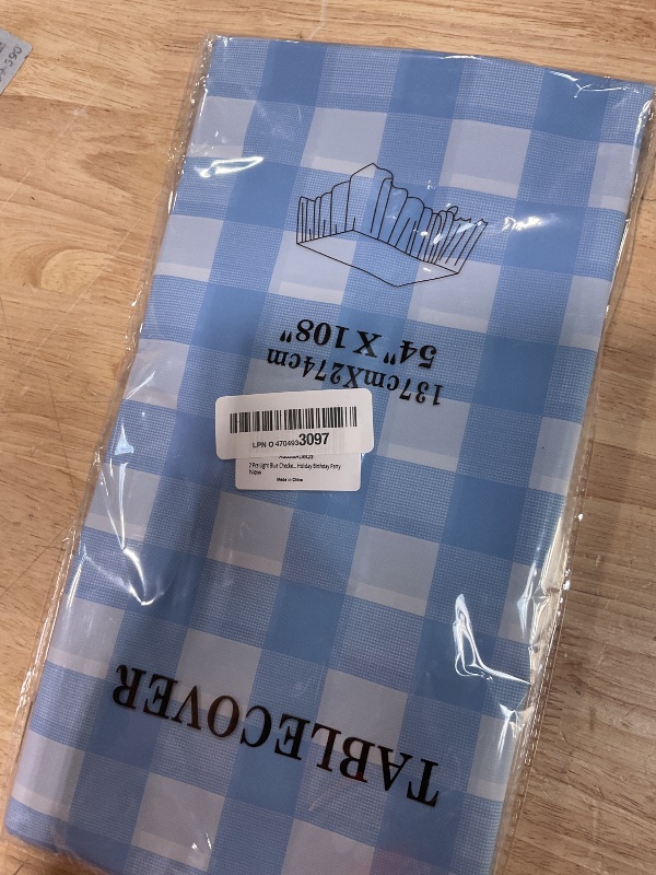 Photo 1 of 2 Pcs Light Blue Checkered Tablecloth 54 ×108 Inches Rectangle Blue Gingham Tablecloth Disposable Plastic Waterproof Table Cover for Outdoor Picnic, Kitchen, Holiday Birthday Party