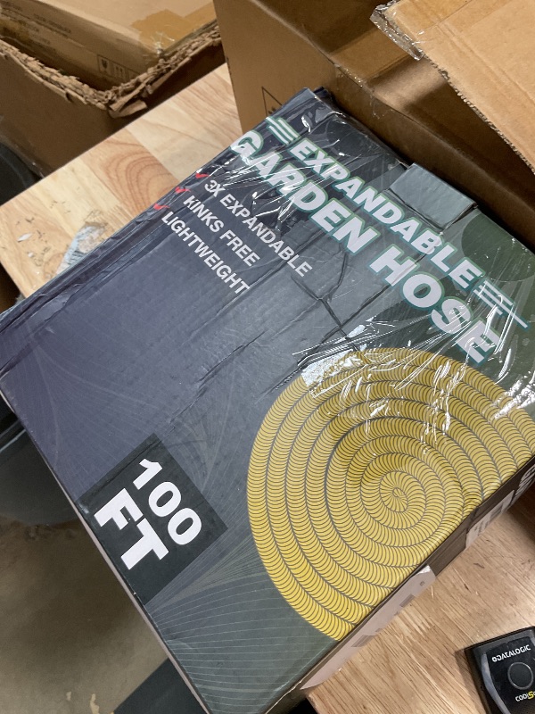 Photo 1 of 100 ft Expandable Garden Hose - All New 2026 Retractable Water Hose with 3/4" Solid Brass Fittings, Extra Strength Fabric - Flexible Expanding Hose with 10 Pattern Spray Nozzle