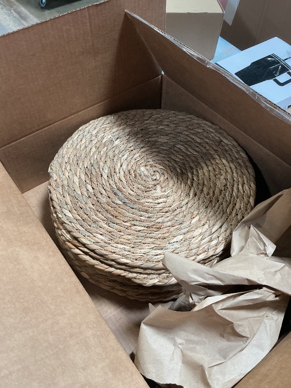 Photo 1 of 13 Inch Placemats Set of 12, Boho Round Rattan Place Mats for Dining Table Decor, Rustic Woven Chargers for Dinner Plates, Outdoor Patio, Farmhouse Wedding, Water Hyacinth Wicker Braided Placemat