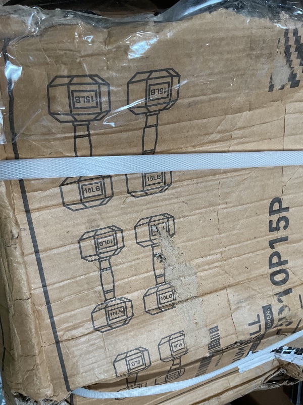 Photo 1 of ** selling as partial set. 15, 10, five pound weights only**Fitvids Hexagonal Dumbbell Weights Set w/Rack – Dumbbell + A-Rack: 150LB (5-25lbs Pairs) – Black