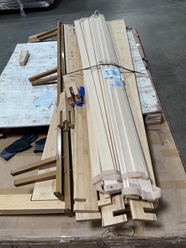 View 2 of ***NO PACKAGING COULD BE MISSING ASSEMBLY **** try to tape it all together and I have to Merax King Size Bamboo Platform Bed, Mid-Century Modern Bed Frame with Tall Headboard, Solid Sustainable Bedframe King-Size, Wood Slat Support, No Box Spring Needed, 
