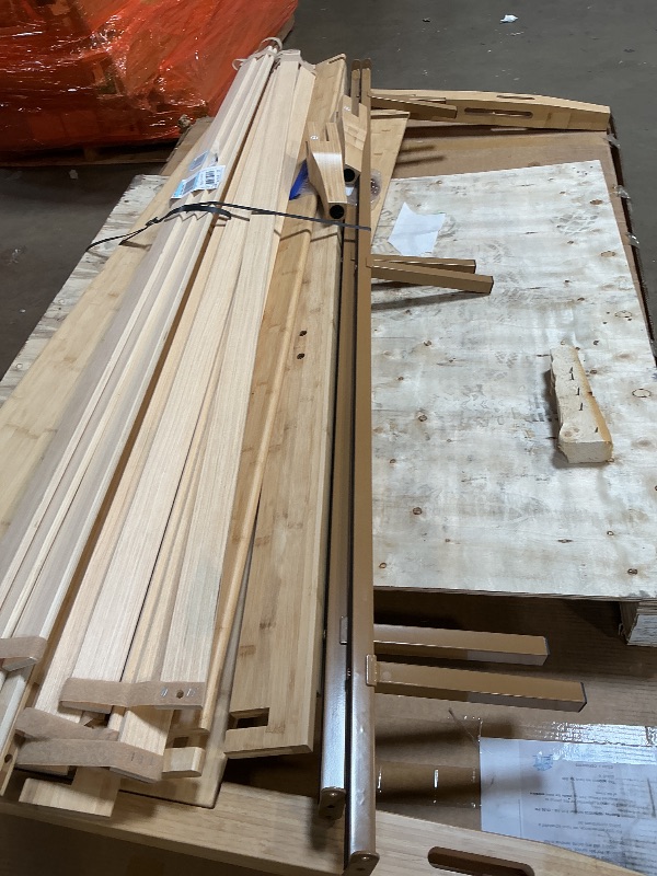 View 4 of ***NO PACKAGING COULD BE MISSING ASSEMBLY **** try to tape it all together and I have to Merax King Size Bamboo Platform Bed, Mid-Century Modern Bed Frame with Tall Headboard, Solid Sustainable Bedframe King-Size, Wood Slat Support, No Box Spring Needed, 