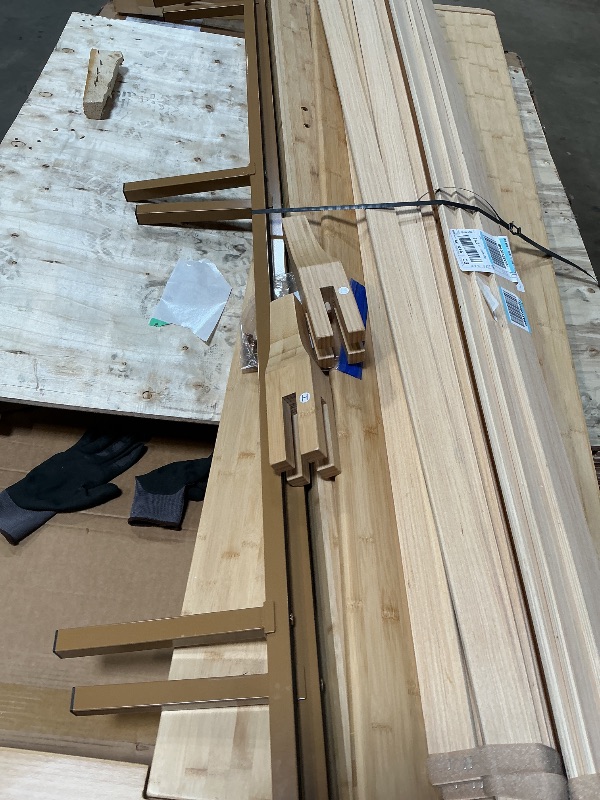View 3 of ***NO PACKAGING COULD BE MISSING ASSEMBLY **** try to tape it all together and I have to Merax King Size Bamboo Platform Bed, Mid-Century Modern Bed Frame with Tall Headboard, Solid Sustainable Bedframe King-Size, Wood Slat Support, No Box Spring Needed, 