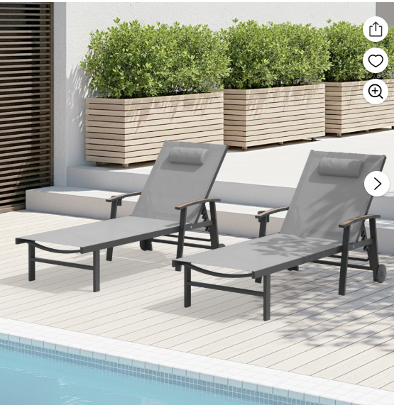 Photo 1 of **PHOTO FOR REFERENCE MAY NOT BE EXACT*** CIOKEA Aluminum Outdoor Chaise Lounge Chair Set of 2 with Pillow & Armrest, Patio Lounge Chair with 5-Position Adjustable Recliner & Wheels for Poolside Backyard, Gray