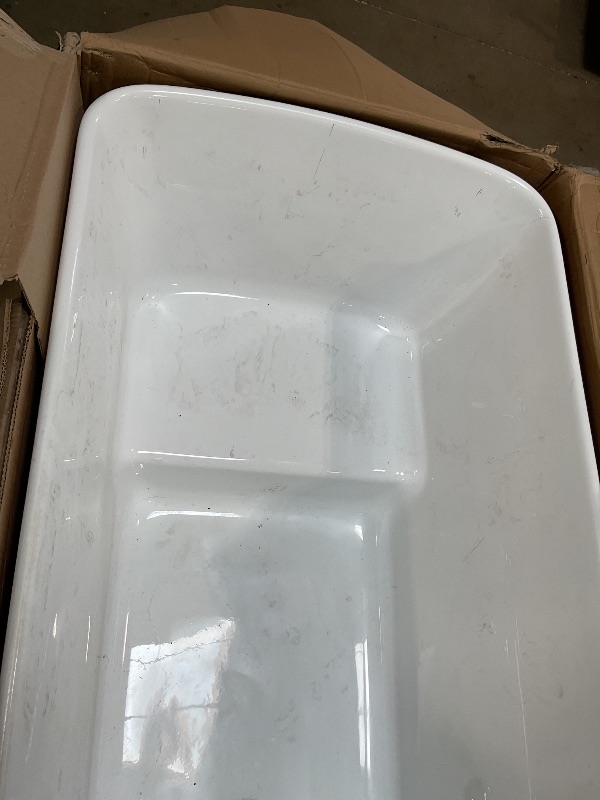 Photo 1 of **scrapes/dirt**
49" Acrylic Freestanding Bathtub - Japanese Square Soaking Tub with Built-in Seat & Toe-Tap Drain, Glossy White Finish, CUPC Certified
