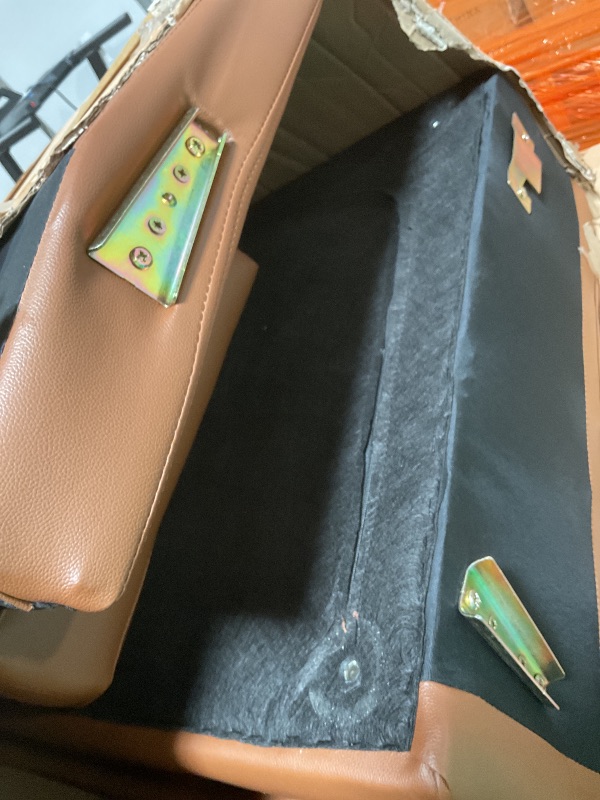 Photo 1 of ***POSSIBLY FOR PARTS UNKNOWN MISSING PIECES/ BOX DAMAGED 1 SIDE**** Container Furniture Direct Womble Mid Century Modern Couch with Bolster Pillows, PU Leather Upholstered Tufted Seat, Versatile Retro Design for Comfortable Living Spaces, Loveseat