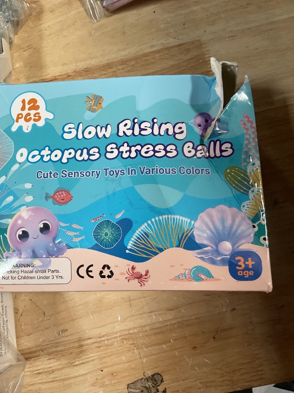 Photo 1 of 12 Pack Stress Balls for Adults, Cute Octopus Fun Squish Ball, Fidget Toys Bulk Squishy Squeeze Ball Set and Birthday Party Favors Toys for Kids