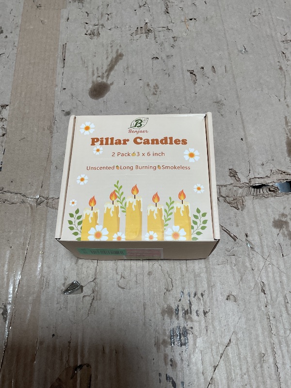 Photo 1 of 2 Pack 3x6 Inch Yellow Unscented Pillar Candles - 70 Hour Long Burning Dripless Smokeless Candles for Home Decor