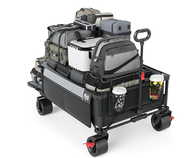 Photo 1 of **PHOTO FOR ITEM REFERENCE/ EXTREMELY DIRTY & STAINED/ UKNOWN MISSING PIECES**** Timber Ridge 600L Beast Wagon 26" W Extra Wide All Terrain Folding w/Big Wheels, Cargo Net & Tailgate, 26" W and 55.25" L, 500lbs Heavy Duty Collapsible Portable Cart for Cam