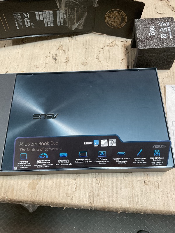 Photo 1 of *FOR PARTS ONLY/ DOES NOT POWER ON* ASUS ZenBook Duo 14 UX482 14” FHD NanoEdge Touch Display, Intel Core i7-1165G7 CPU, NVIDIA GeForce MX450, 32GB RAM, 1TB SSD, Innovative ScreenPad Plus, Windows 10 Pro, Celestial Blue, UX482EG-XS77T laptop does not work.