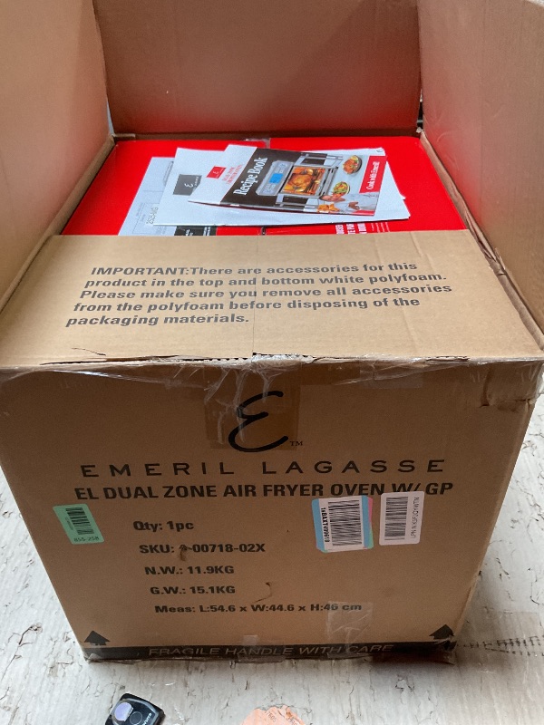 Photo 1 of **HAS A DECENT SIZE DENT ON THE TOP OF AIR FRYER OVEN/ UNTESTED**** Emeril Lagasse Dual Zone 360 Air Fryer Oven Combo with French Door, 25 QT Extra Large, Cook Two Foods in Different Ways, Up to 60% Faster from Frozen to Finish