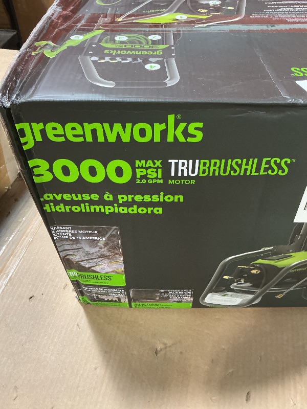 Photo 1 of ***NOT OUTPUTING CORRECT PSI*** Greenworks 3000 PSI (2.0 GPM Max) Brushless Electric Pressure Washer (15°, 25°, 40°, Turbo and Soap Nozzle) for Use On Decks, Fences, Driveways, Sidewalks, Siding & More. Heavy-Duty