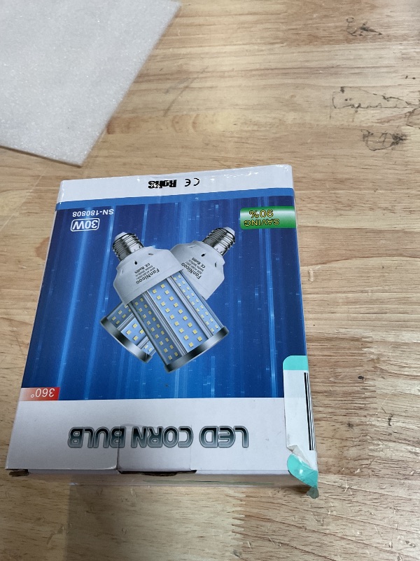 Photo 1 of ***ONLY ONE*** 2-Pack 200W Equivalent LED Corn Light Bulb 3000 Lumen 6500K Cool White Daylight 30W LED Corn Lamp E26/E27 Medium Base for Indoor Outdoor Warehouse Garage Basement Backyard Factory Barn and Many Areas