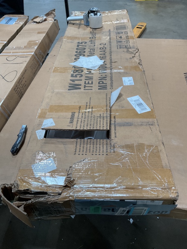 Photo 1 of ***MISSING BOX 1/2***Bellemave Queen Loft Bed with Desk & Storage Stairs, Metal Queen Size Loft Bed Frame with Iron Nets, LED Lights & USB Ports, Heavy Duty Adult LoftBed for Bedroom, Noise-Free, Black Wood
