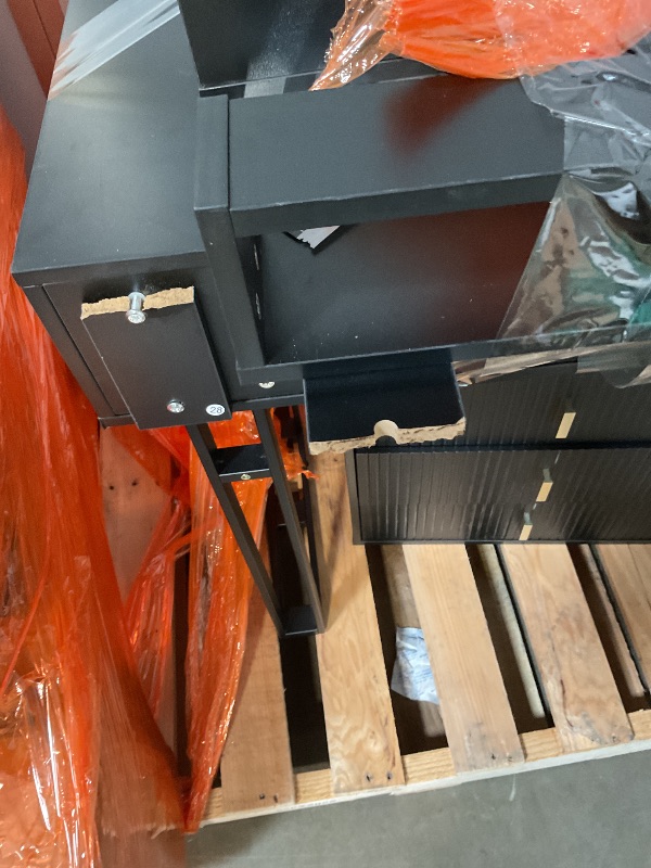 Photo 1 of ** major damage. Top half frame has major damage selling for parts.**Large Vanity Desk with 3 Color Touch Screen Dimming Mirror, Vanity Desk with Charging Station, Modern Retractable Makeup Dressing Table, Makeup Table With storage shelves and 5 Sliding D