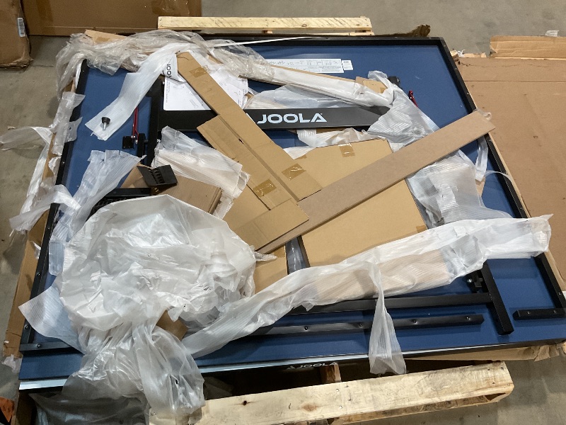 Photo 1 of ** major damage to frame support piece**JOOLA Inside Professional MDF Indoor Ping Pong Table with Quick Clamp Table Tennis Net and Post Set - 10 Minute Easy Assembly - Tournament Quality - Foldable with Single Player Playback Mode, Blue