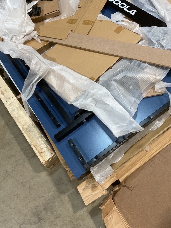 Photo 1 of ** major damage to frame support piece**JOOLA Inside Professional MDF Indoor Ping Pong Table with Quick Clamp Table Tennis Net and Post Set - 10 Minute Easy Assembly - Tournament Quality - Foldable with Single Player Playback Mode, Blue