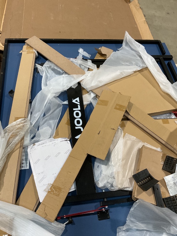 Photo 1 of ** major damage to frame support piece**JOOLA Inside Professional MDF Indoor Ping Pong Table with Quick Clamp Table Tennis Net and Post Set - 10 Minute Easy Assembly - Tournament Quality - Foldable with Single Player Playback Mode, Blue
