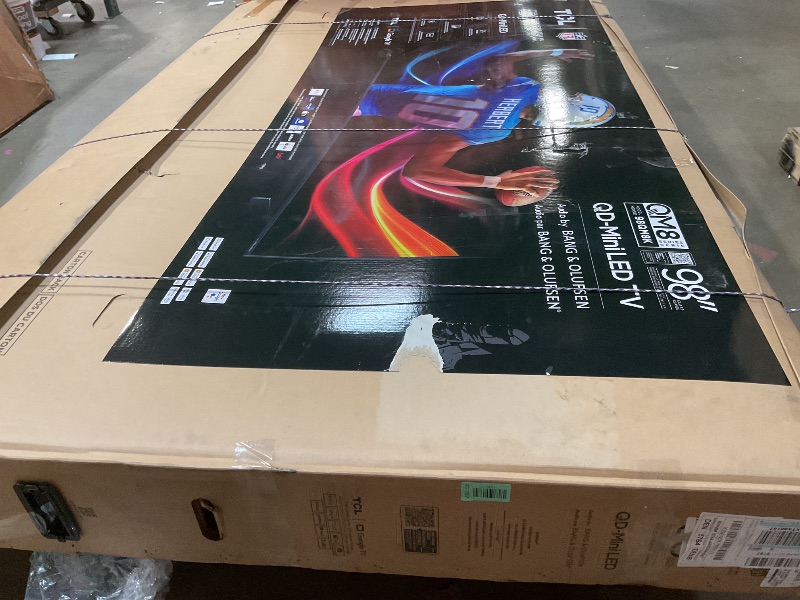 Photo 1 of **MAJOR DAMAGE TO SCREEN. TV only. Selling for parts ** TCL 98 Inch Class QM8K Series | Mini LED QLED 4K HDR | 98QM8K, 2025 Model | 120HZ-144HZ Anti Reflective Wide Angle Screen Smart Google TV Dolby Atmos | Voice Remote Alexa Gaming Streaming Television